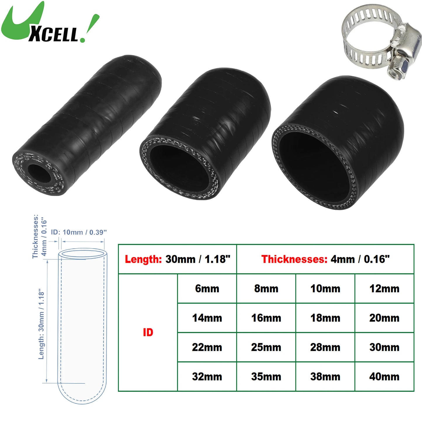 Auto Silikonschlauch Endkappe 6-40 mm Innendurchmesser 30 mm Länge schwarz