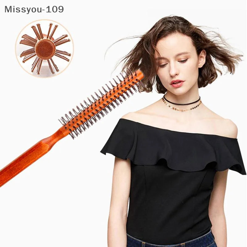 Runde Haarbürste mit Wildschweinborsten für lockiges Haar Styling