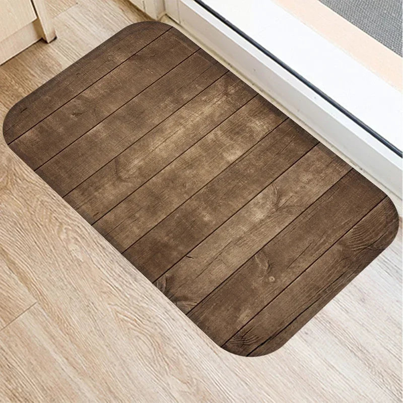 Rutschfeste 40x60 cm Fußmatte mit Holz-Stein Muster aus weichem Korallen-Samt