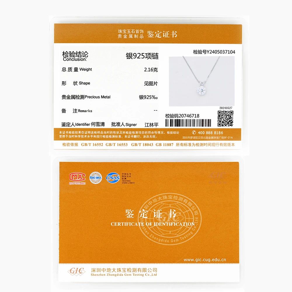 Echte Moissanit Solitaire Halskette 925 Silber mit Zertifikat