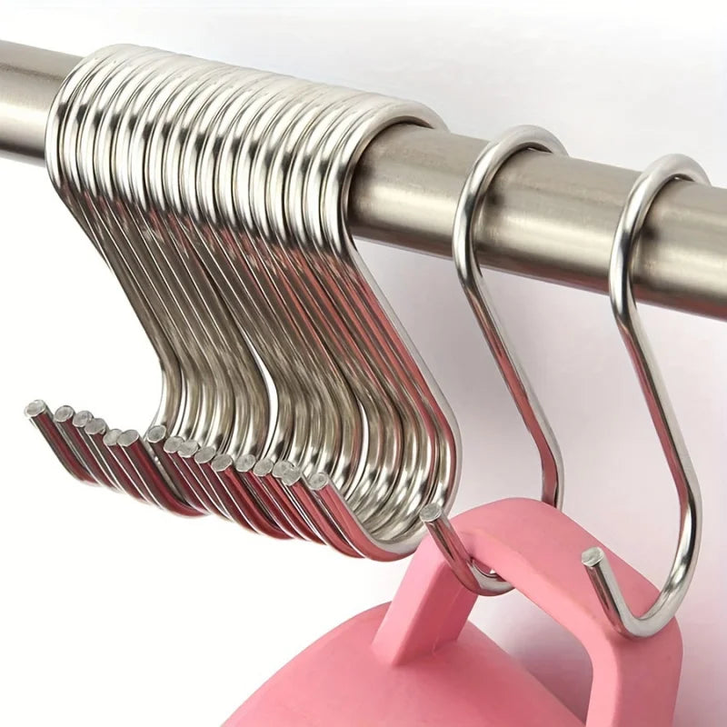 10er Set stabile Edelstahl S-Haken mit kratzfesten Kappen verstellbar