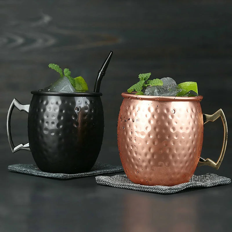 Vielseitiger 530ml Edelstahlbecher – Stilvoll für Moscow Mule, Bier & Kaffee in Schwarz & Roségold