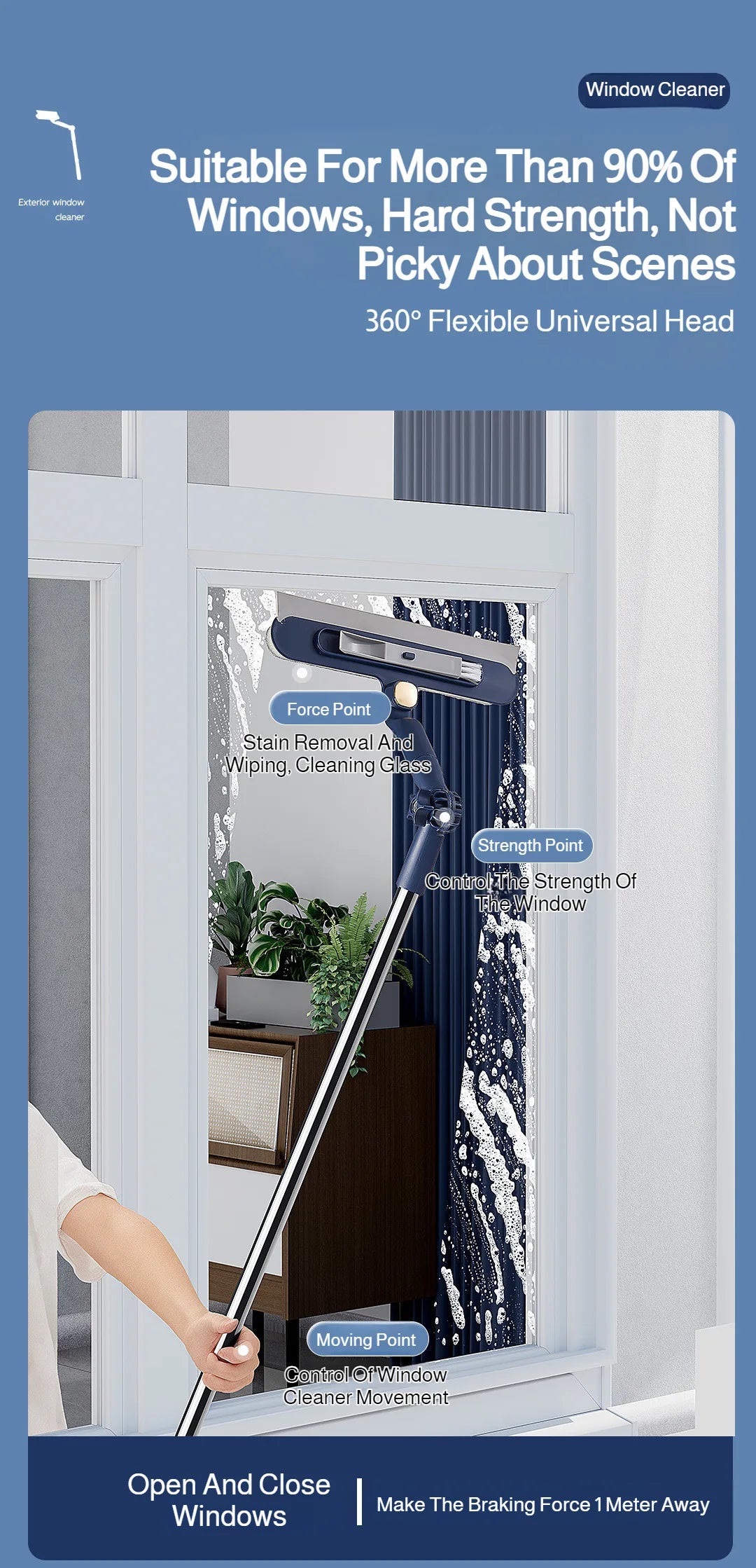 2in1 Fensterreiniger mit drehbarer Bürste und Rakel für Glas und Fliesen-Yabubest - Home & More