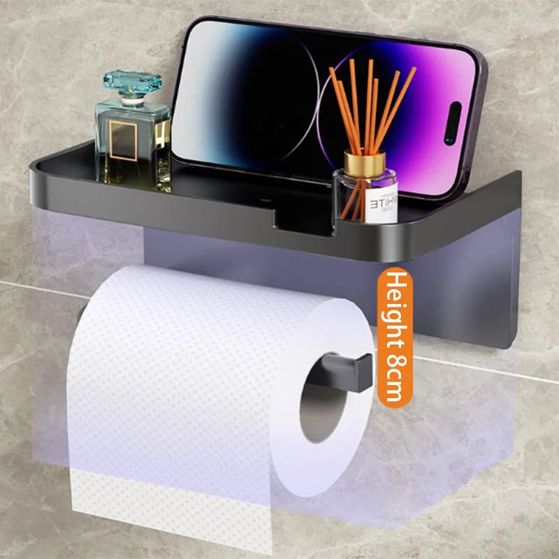 Lochfreier Toilettenpapierhalter Wandmontage mit Handyablage Bad WC