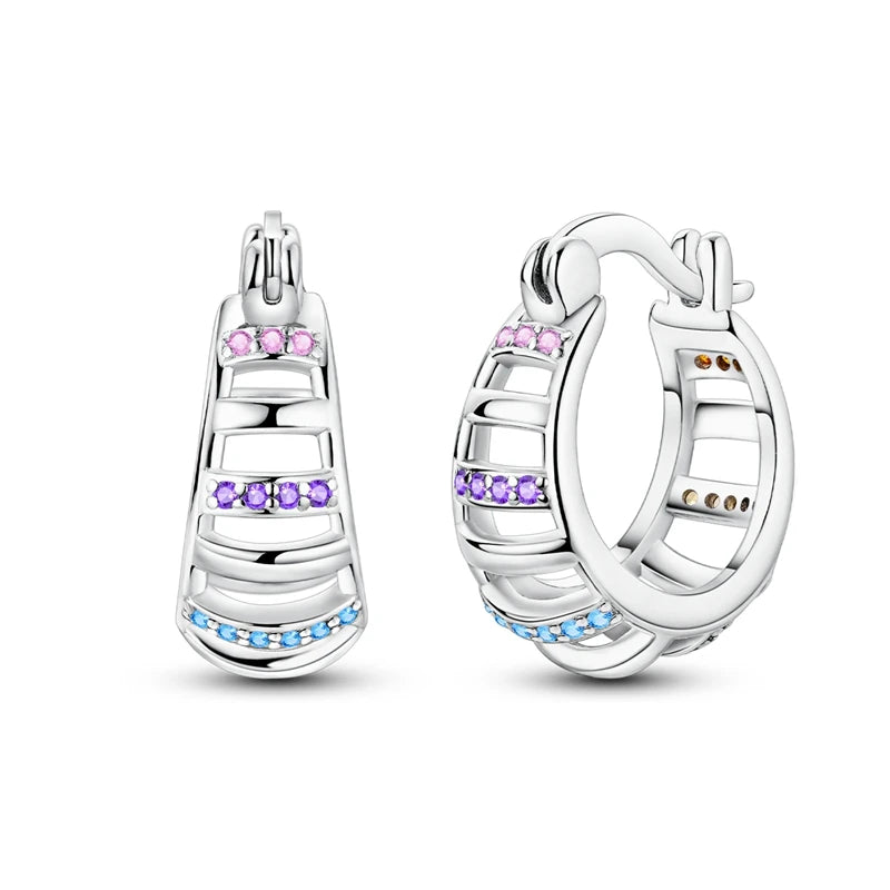 925er Sterlingsilber Creolen mit bunten Zirkon Blumen und Sternen Damenohrringe