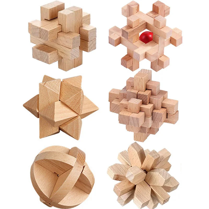 6-teiliges Holz Rätselwürfel Set für IQ Herausforderung