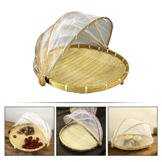 Runder Handgewebter Bambus Korb mit Insektenschutz für Lebensmittel