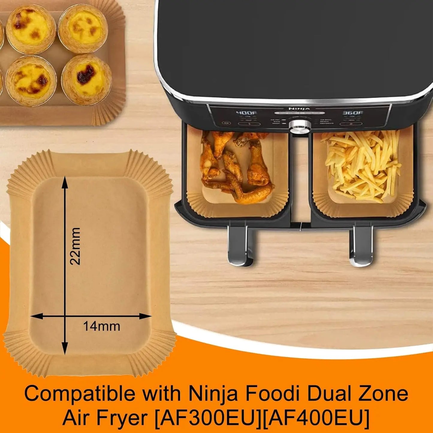 200 Stück Backpapierbögen 22x14 cm für Luftfritteuse kompatibel Ninja