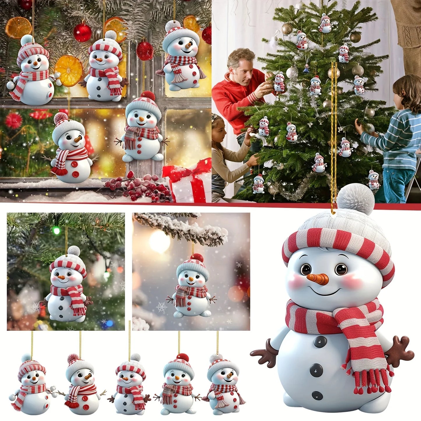 5er Set Acryl Schneemann Ornamente für Weihnachtsbaum und Feste