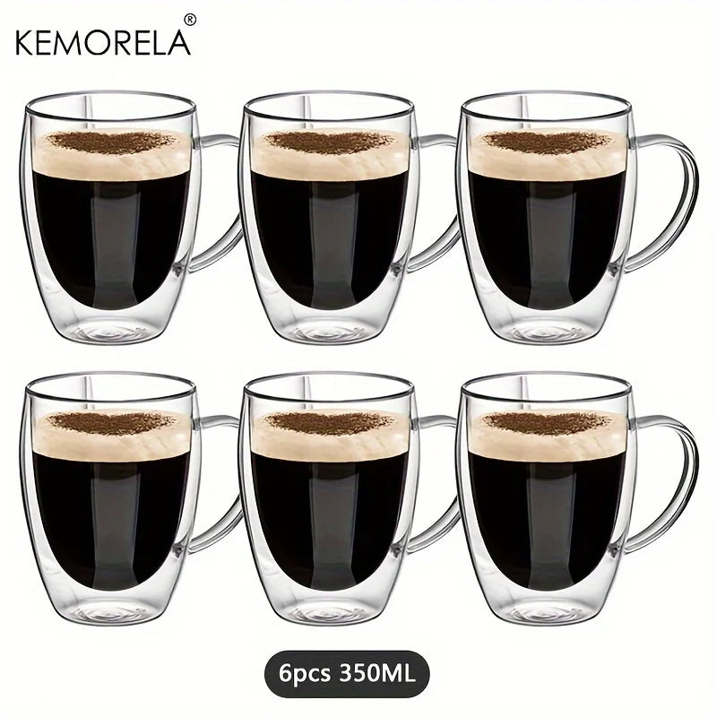 Doppelwandige 350ml Glas Kaffeebecher mit Griff 2/4/6er Set-Yabubest - Home & More