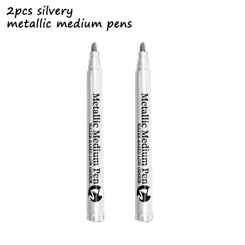 2er-Set Metall-Marker in Gold - Silber mit Spitze und Bürste, schnell trocknend