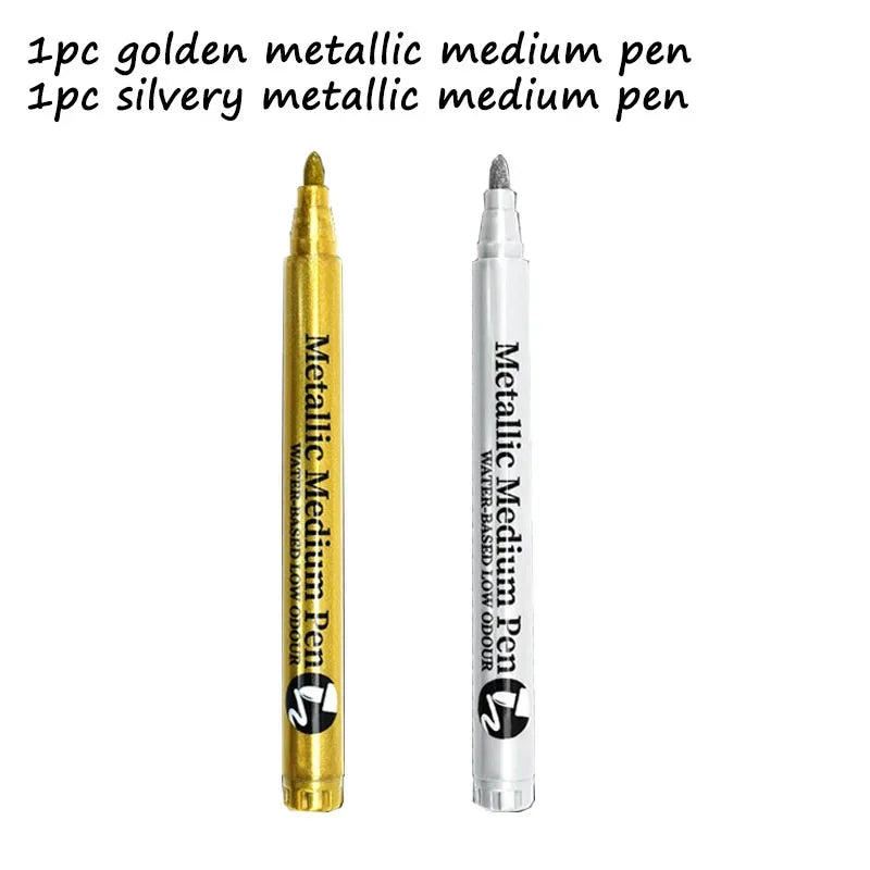 2er-Set Metall-Marker in Gold - Silber mit Spitze und Bürste, schnell trocknend