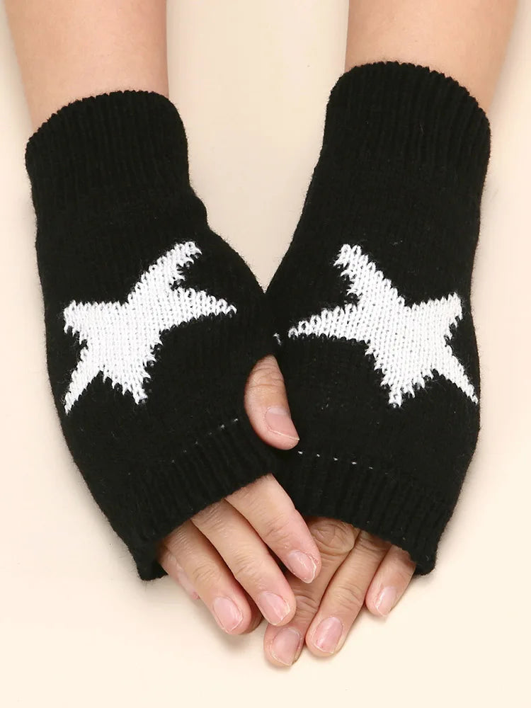 Warme gestrickte Halbfingerhandschuhe mit Sternmotiv