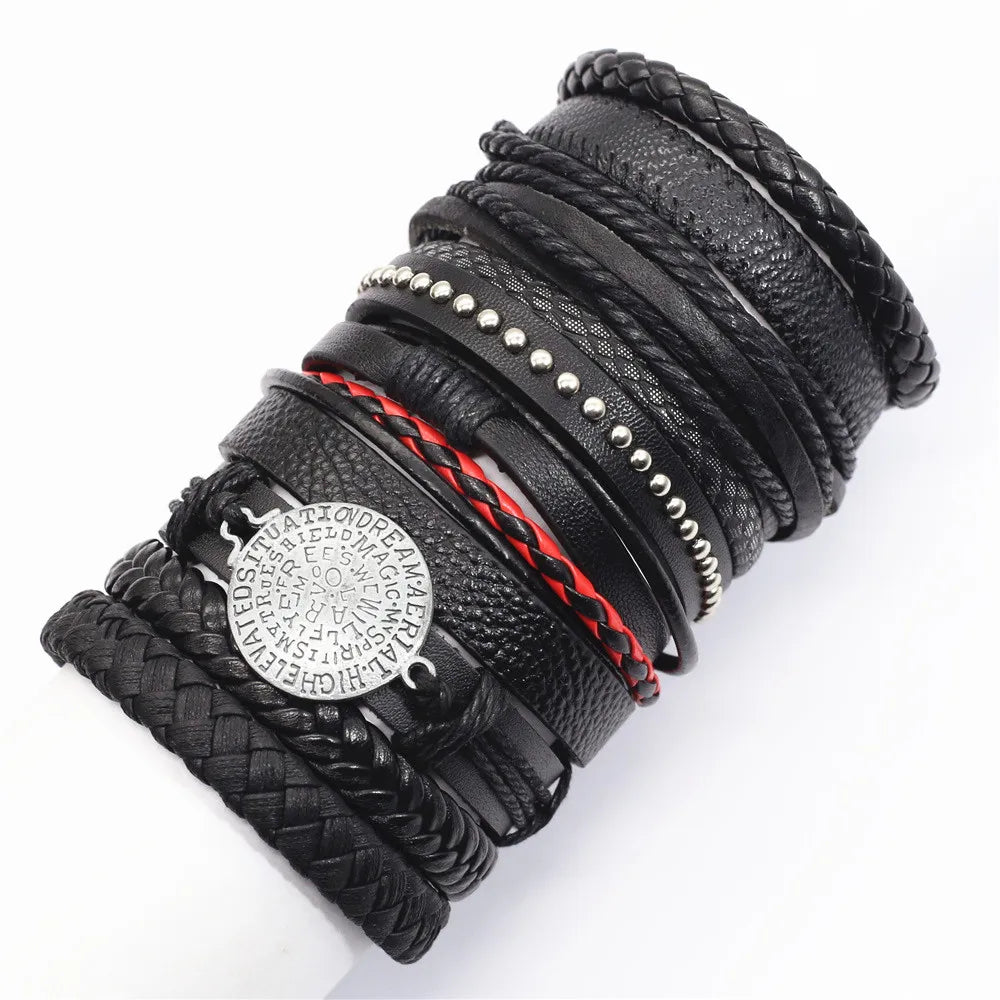 10 Stück Schwarze Lederarmbänder Handgewebt Verstellbar Unisex Schmuck