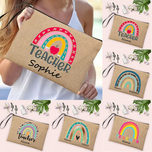 Personalisierte Leinwand Make up Tasche Regenbogen Design