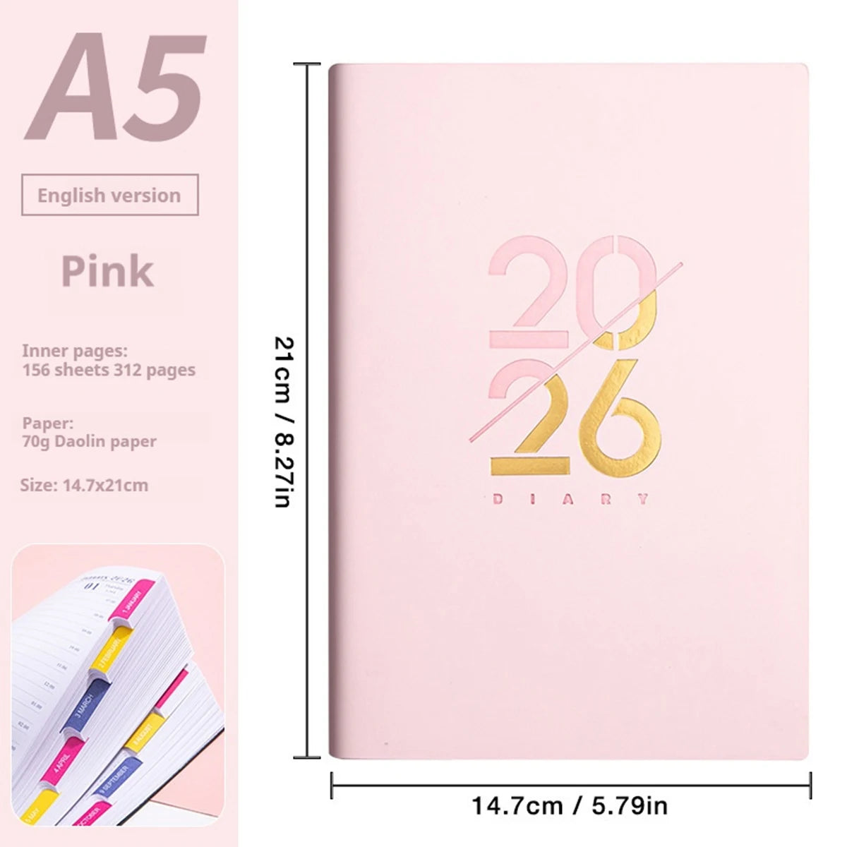 2026 Planer A5 PU-Ledereinband Spanisch Englisch wöchentlicher Monatsplaner