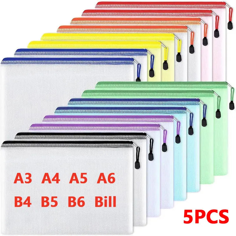 5er Set mehrfarbige Mesh Organizer Taschen mit Reißverschluss für Büro und Schule