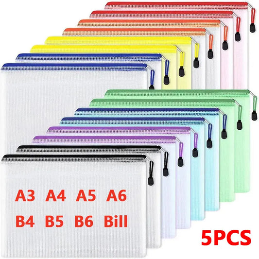 5er Set mehrfarbige Mesh Organizer Taschen mit Reißverschluss für Büro und Schule