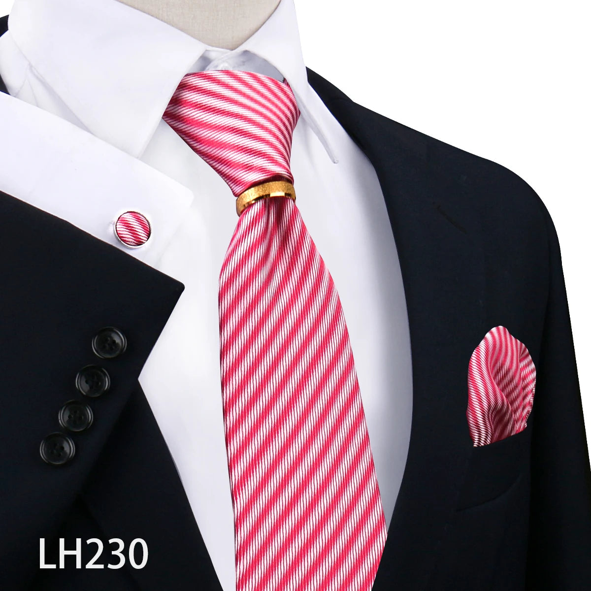 Herren Krawattenset Gold Ring, Manschettenknöpfe, Einstecktuch Festlich