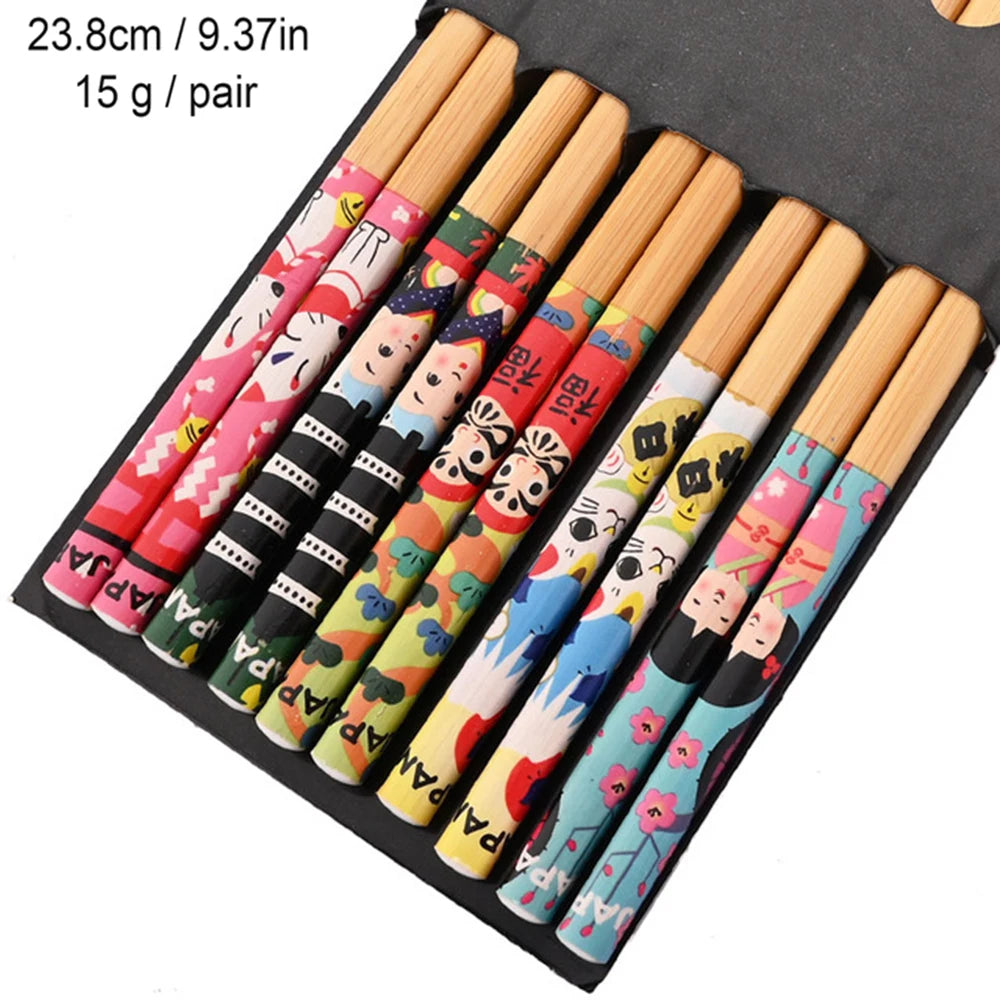 Japanische Bambus Essstaebchen 5 Paar rutschfest und wiederverwendbar