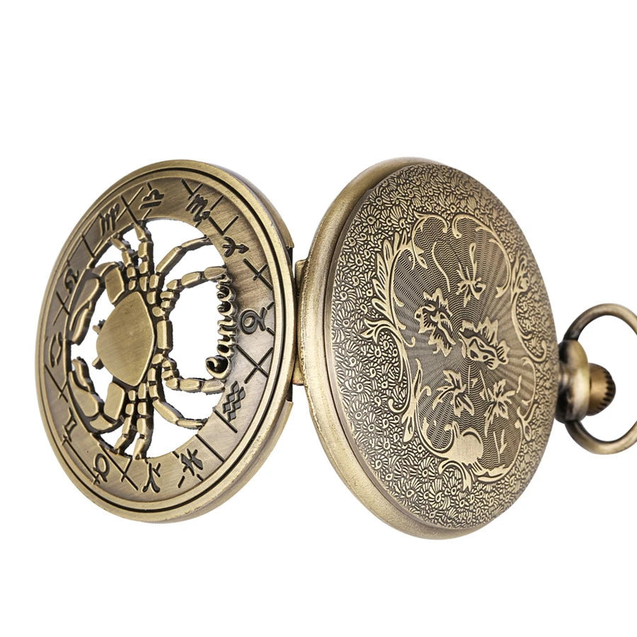 Quarz Taschenuhr Krebs Zeichen mit Krabben Halskette Vintage Stil