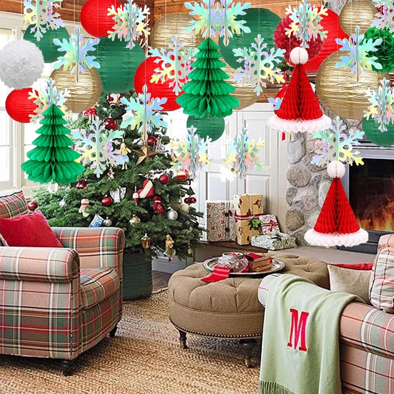 28-teiliges Weihnachtsdeko Set mit hängenden Papierornamenten