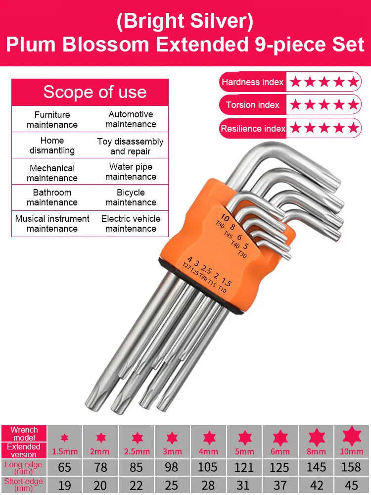 Vielseitiges 9-teiliges Torx-Sternschlüssel-Set aus rostfreiem Chrom-Vanadium-Stahl