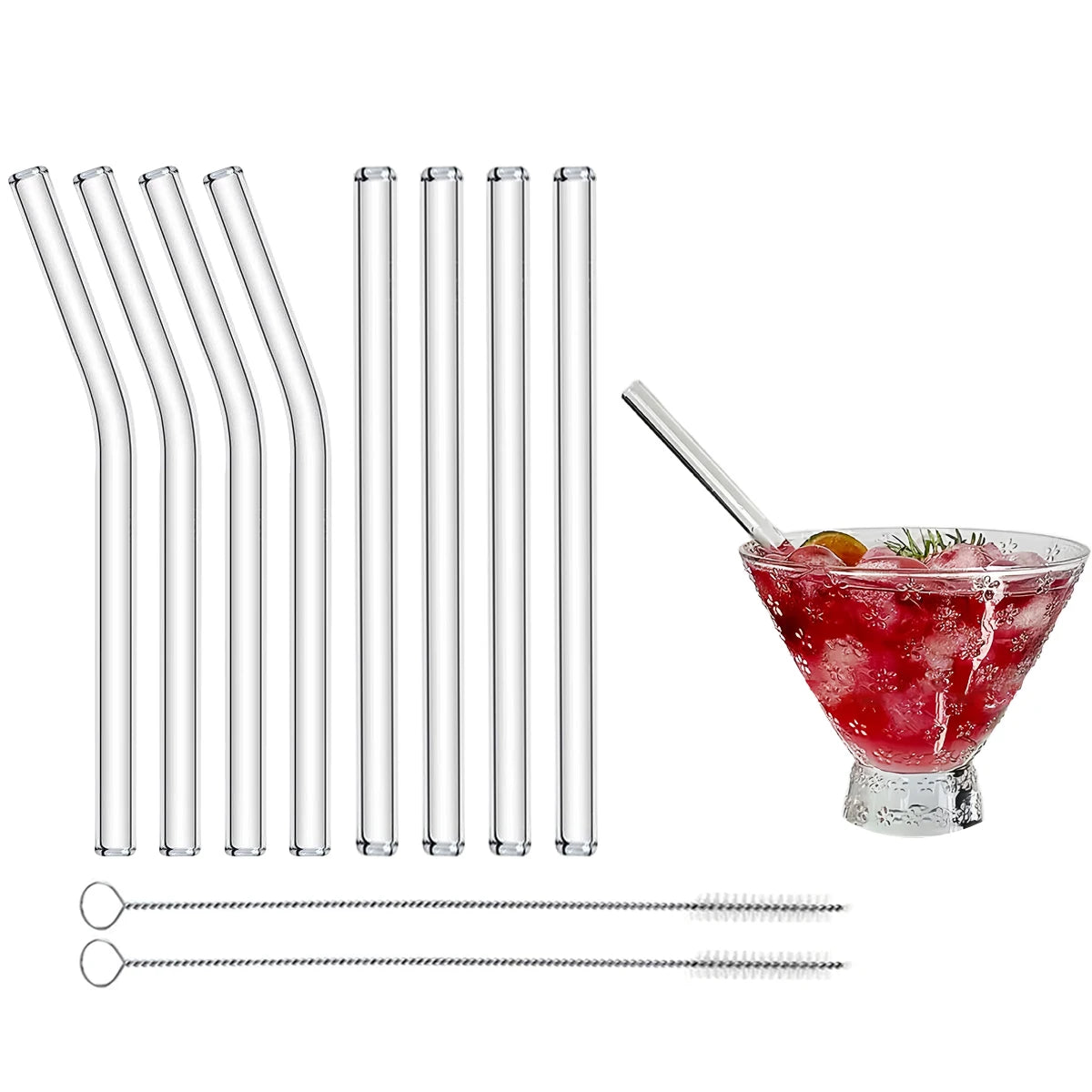 15 cm kurze wiederverwendbare Glasstrohhalme mit Reinigungsbürste