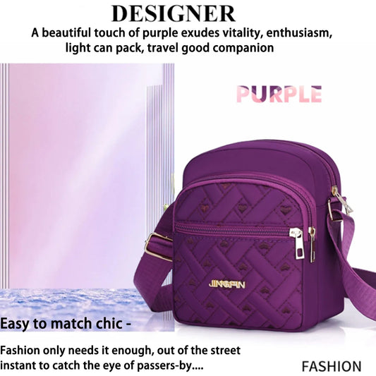 Leichte Nylon Umhängetasche mit Blumenstickerei für Damen und Alltag