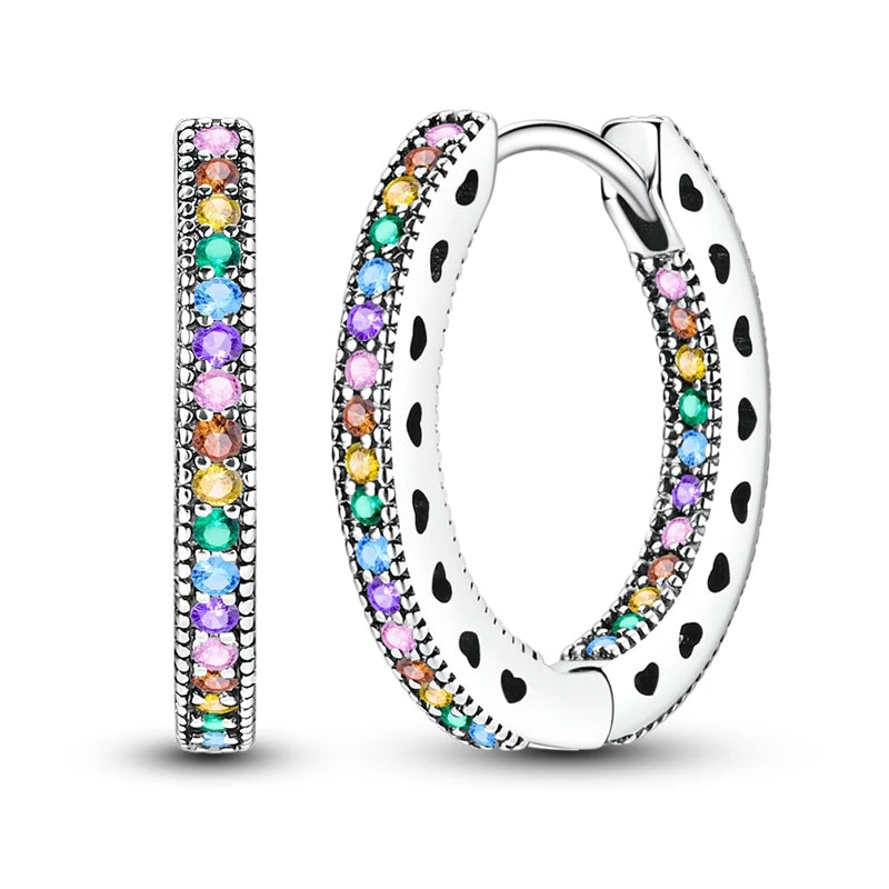 925er Sterlingsilber Creolen mit bunten Zirkon Blumen und Sternen Damenohrringe