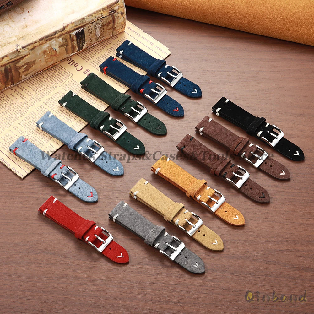 Wildleder Vintage Uhrenarmband in Blau mit Schnellverschluss