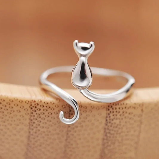 Offener Ring 925 Silber Katze Mond Mutter Zeigefinger Geschenk