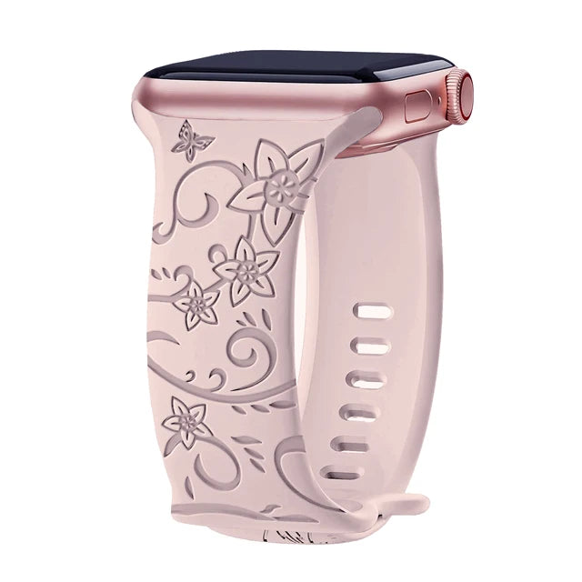 Blumengraviertes Silikonarmband für Apple Watch 38–49 mm – stilvoll - flexibel
