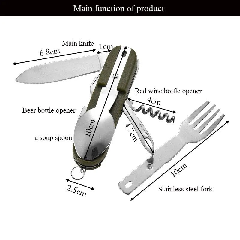 7 in 1 faltbares Edelstahl Outdoor Geschirr Set mit Tasche grün