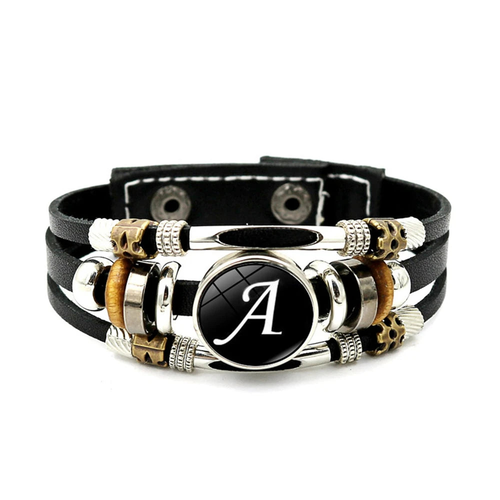 26 Buchstaben Charms A-Z für Armbänder Schwarz Geflochten Unisex