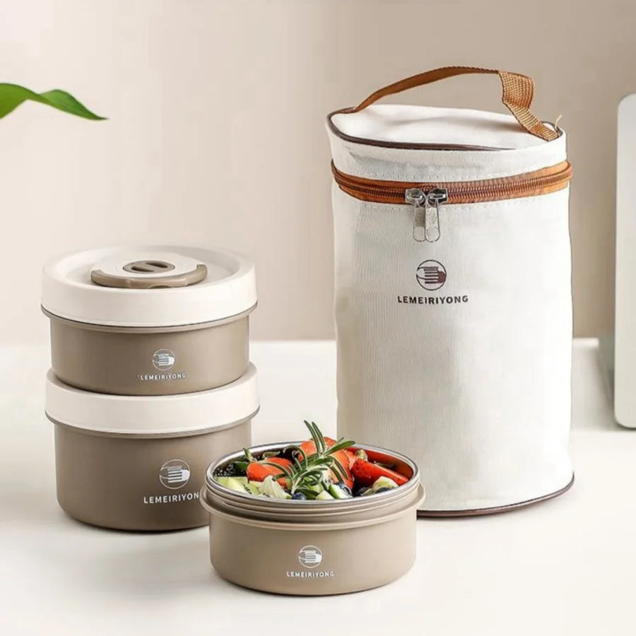 Stapelbarer Edelstahl Bento Lunchbehälter isoliert – tragbares Set