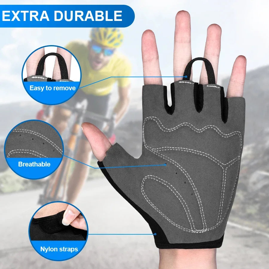 Stoßdämpfende Fahrradhandschuhe Halb Finger mit Gelpolster rutschfest