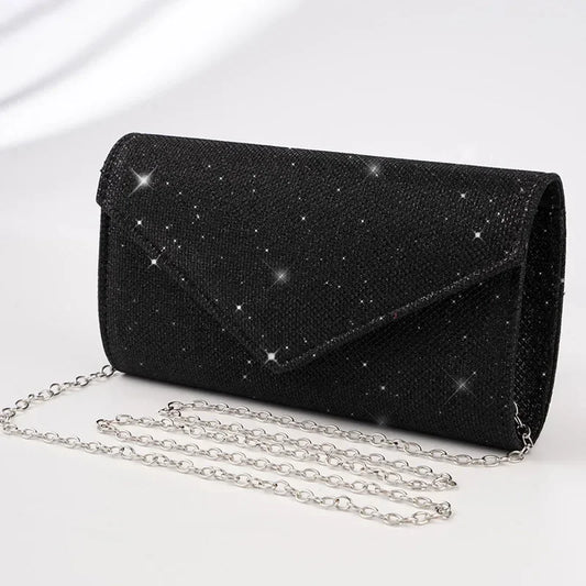Glitzer Umschlag Handtasche mit Metallkette Damen Abendtasche Silber