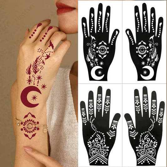 Wiederverwendbare Henna Tattoo Schablonen Blume für Hand und Finger
