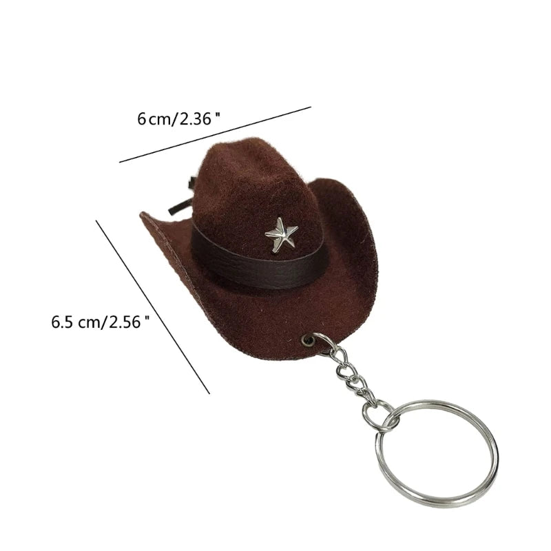 Langlebiger Cowboyhut-Schlüsselanhänger aus Lederlegierung in Schwarz, Braun - Khaki