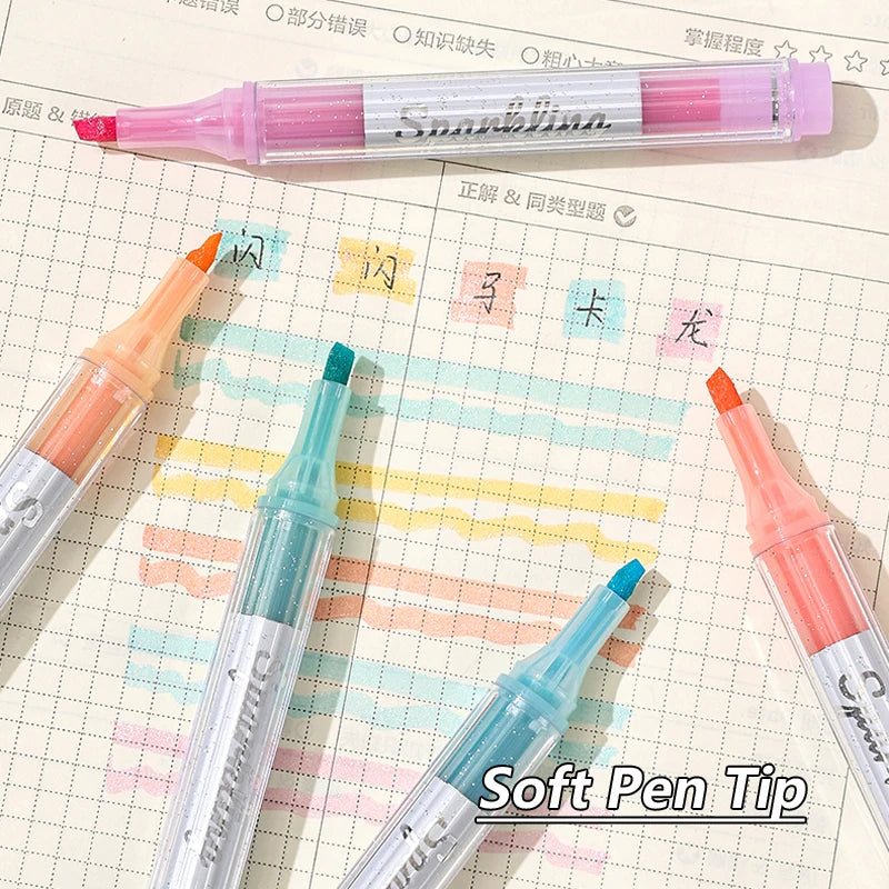 5er Set Funkelnde Glitter Textmarker: Weiche Spitze für Notizen Kunst Studium