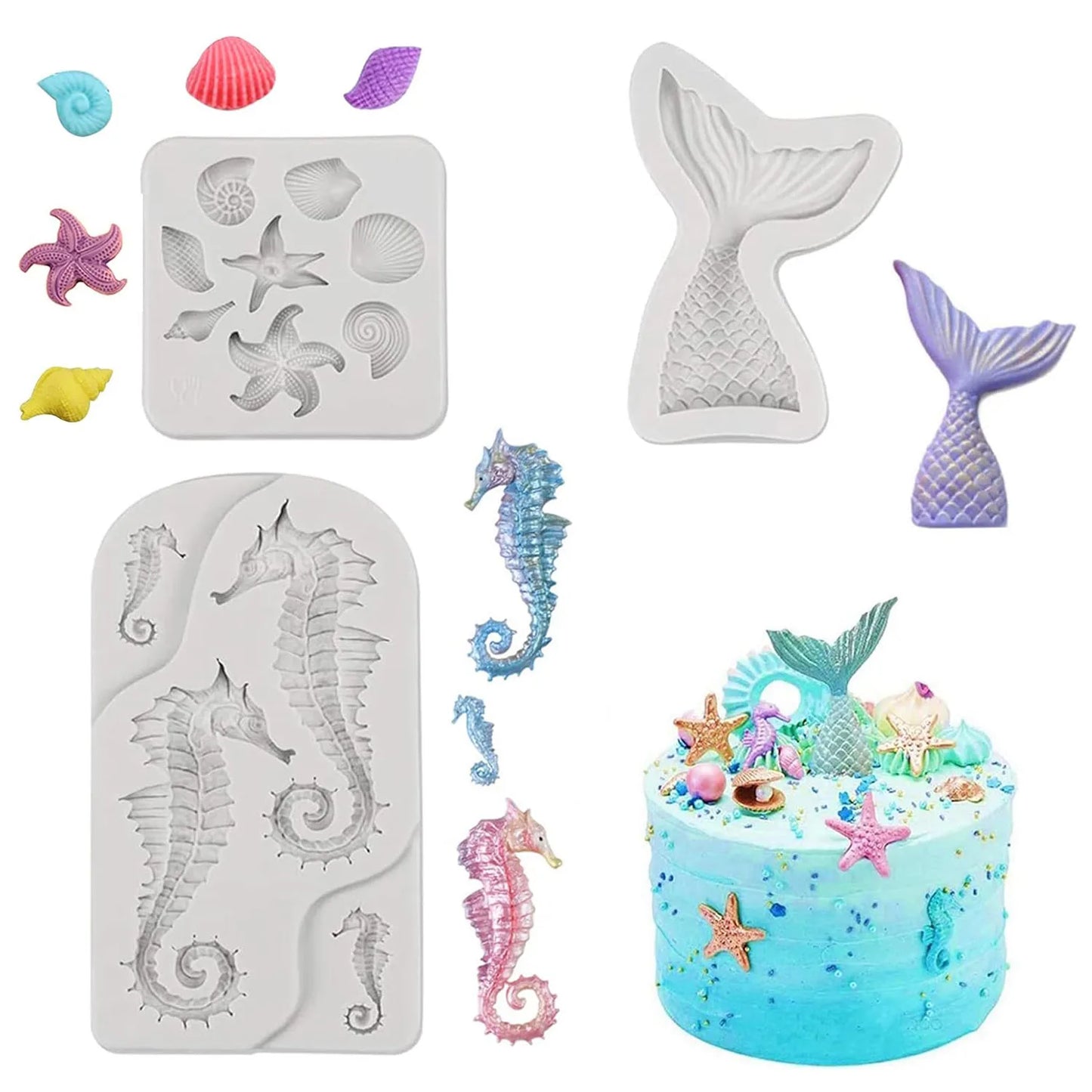 5-teiliges Fondant Silikonform Set mit Meeresmotiv für kreative Backkunst