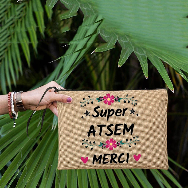 Großer Kosmetik Reisewaschbeutel aus Leinen mit Reißverschluss