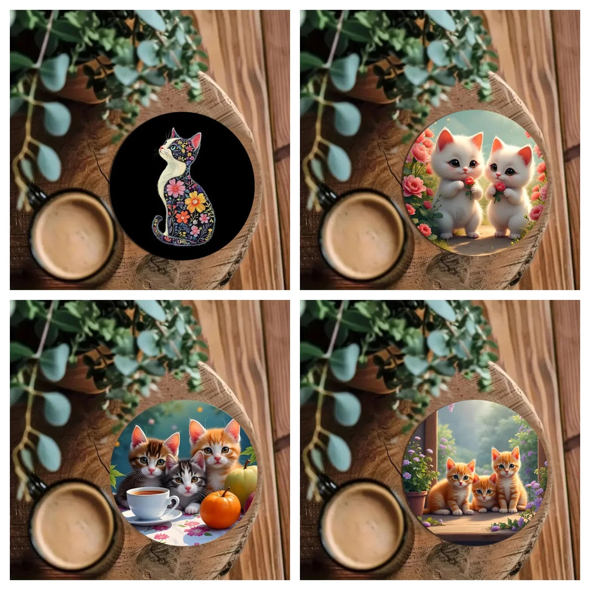 Set 4 bunte rutschfeste Holzuntersetzer für Küche Büro und Party