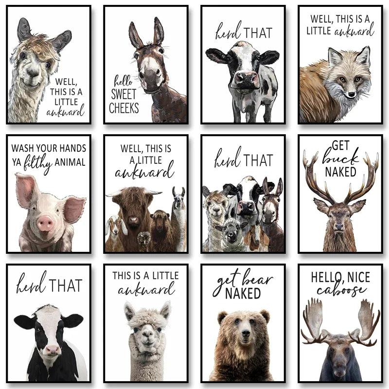 Lustige Tier Wandkunst auf Leinwand für moderne Badezimmer Dekoration