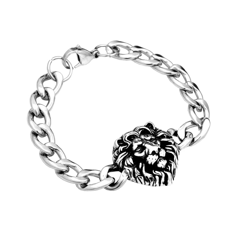 Robustes Edelstahl Herren Armband mit Löwen Leopard Design