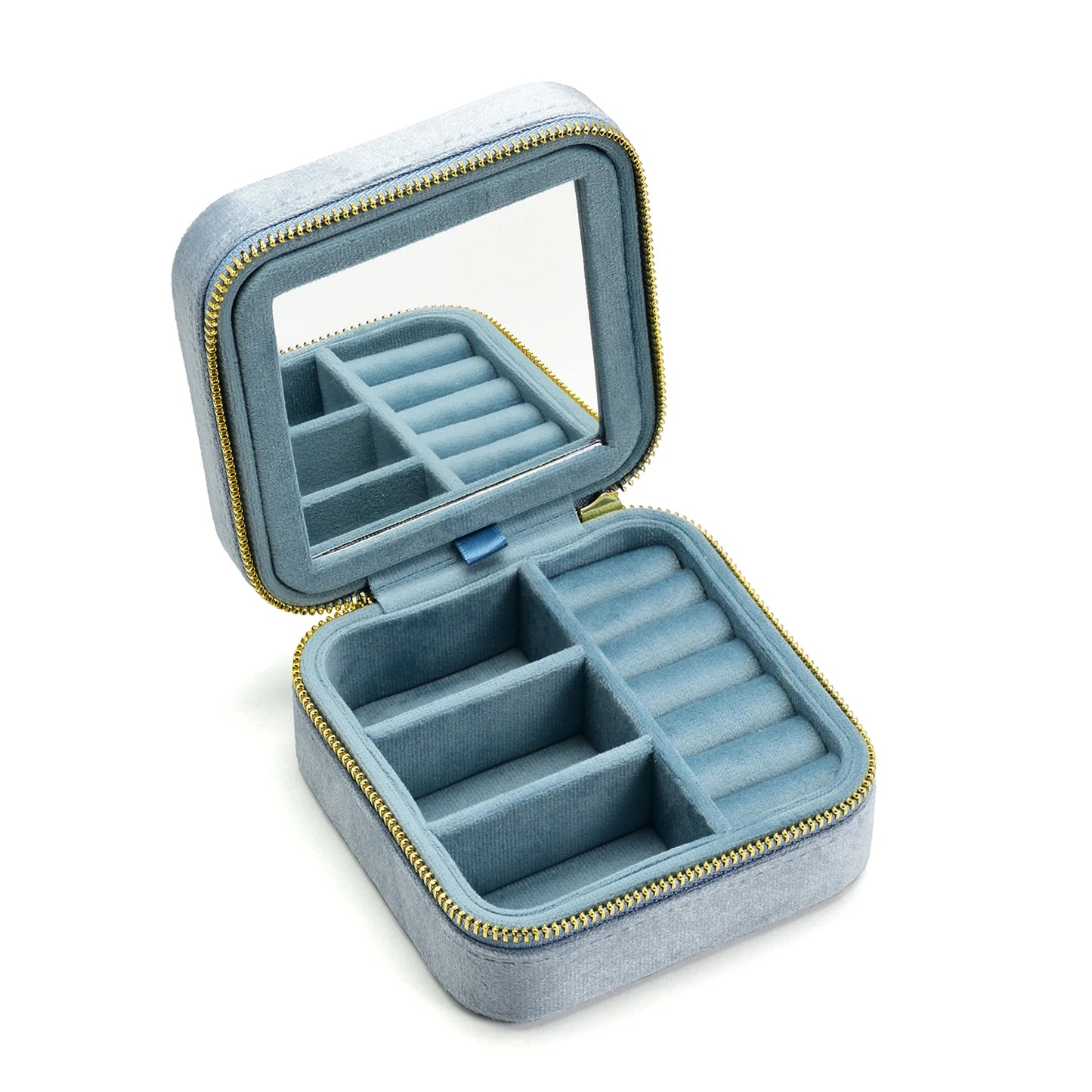 TAIMY Vintage Samt Reise-Schmuckbox Grün mit Spiegel Organizer