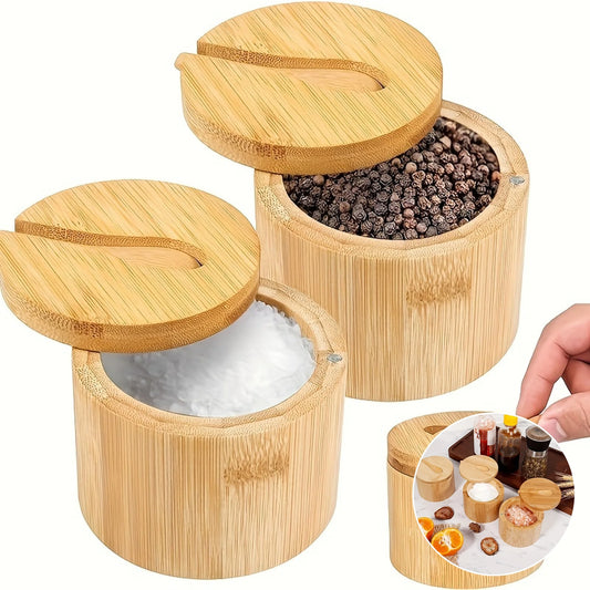 Salz und Pfefferstreuer Set aus Bambus mit drehbarem Löffelverschluss