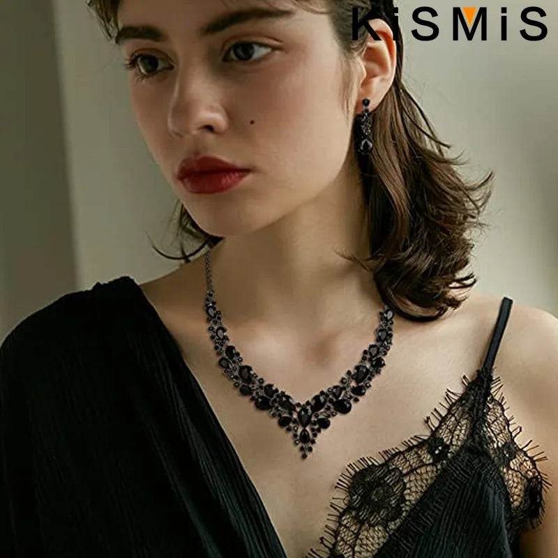 Elegantes Braut Schmuckset mit Kristall Strass Halskette und Ohrringen Tropfenform-Yabubest - Home & More