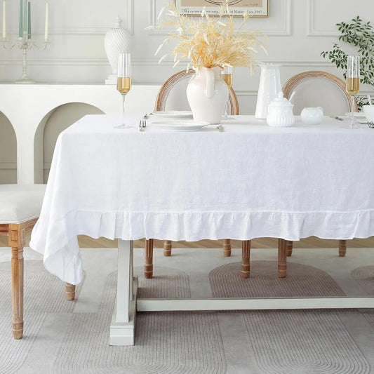 Retro Tischdecke aus Baumwolle mit Rüschen – Waschbar